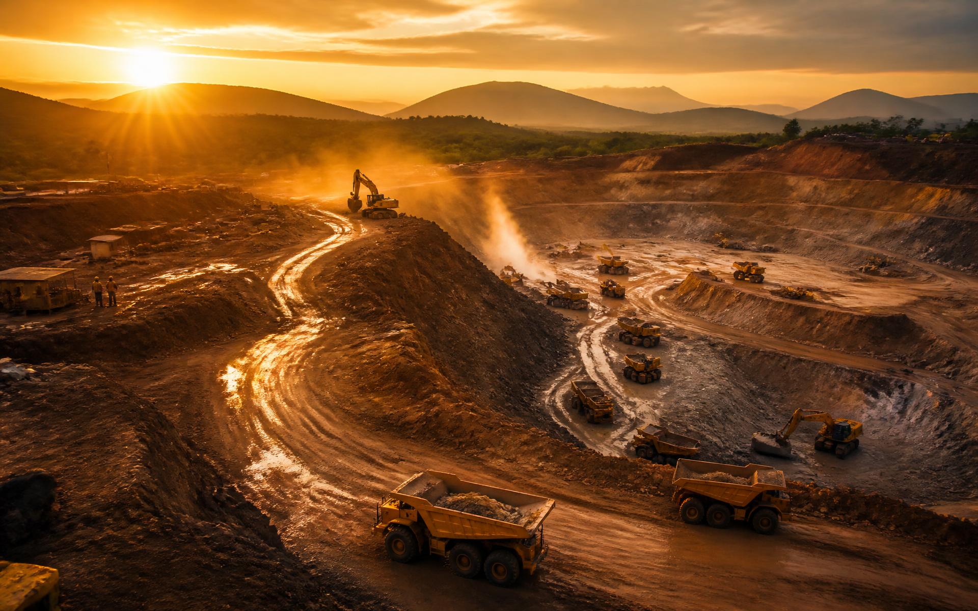 Gold mining operation in Cameroon at sunrise